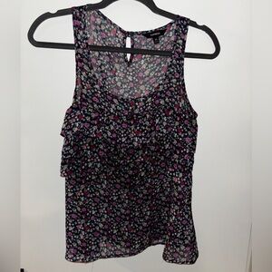 Express Black Floral Ruffled Sleeveless Camisole